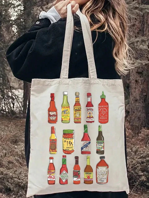 Vintage Hot Sauce Bottle Canvas Tote