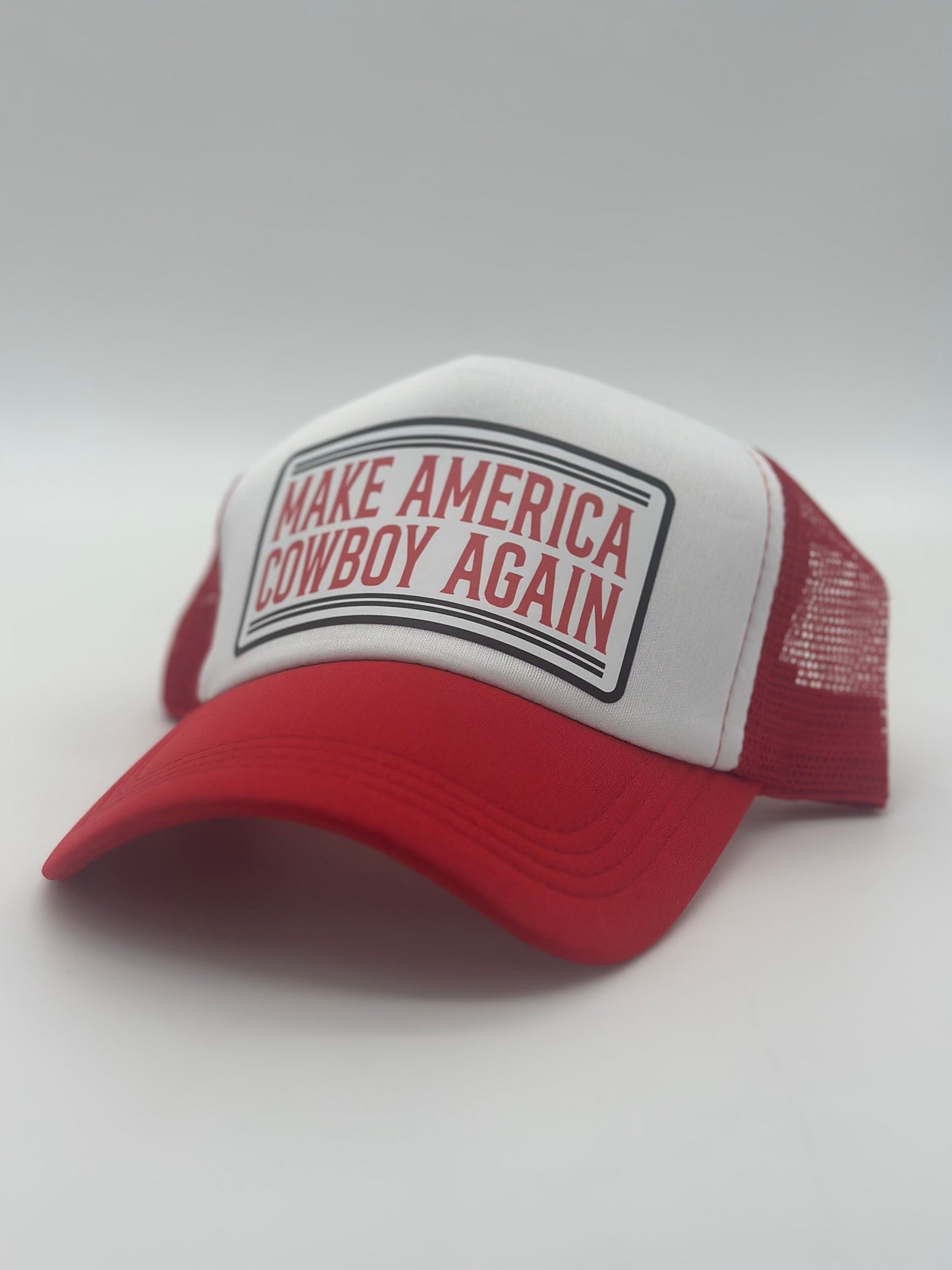 “Make America Cowboy Again” Trucker Hat – Red & White