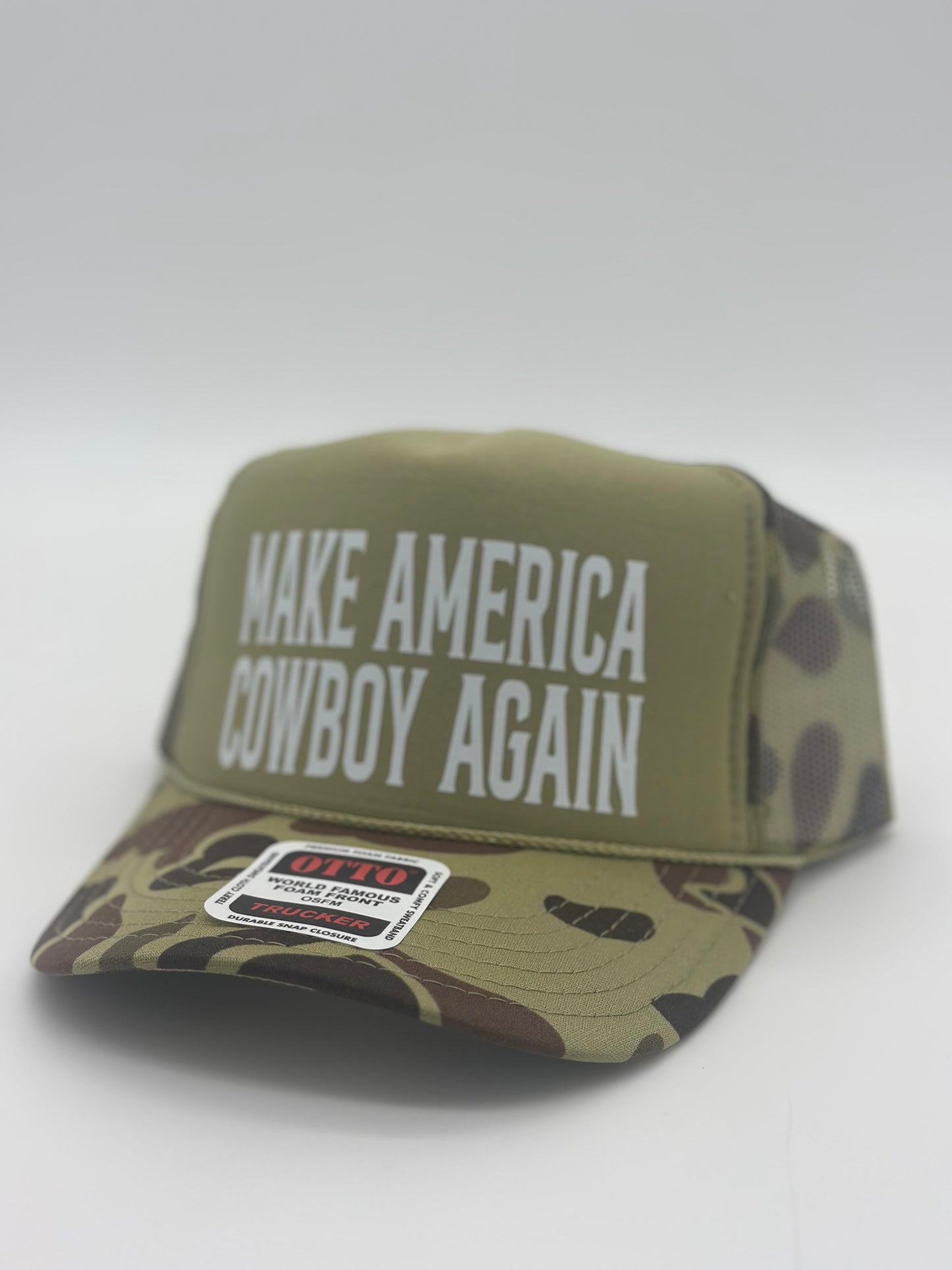 MAKE AMERICA COWBOY AGAIN – Camo Trucker Hat